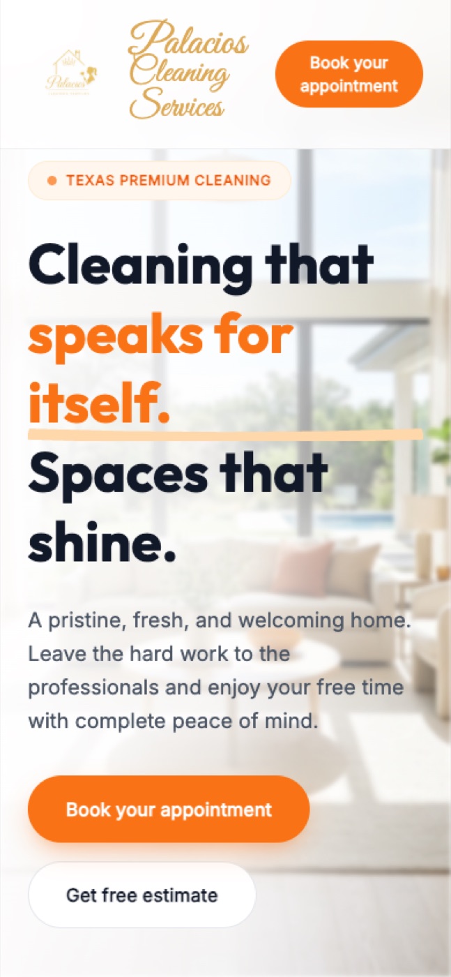 Palacios Cleaning Services — mobile responsive website experience